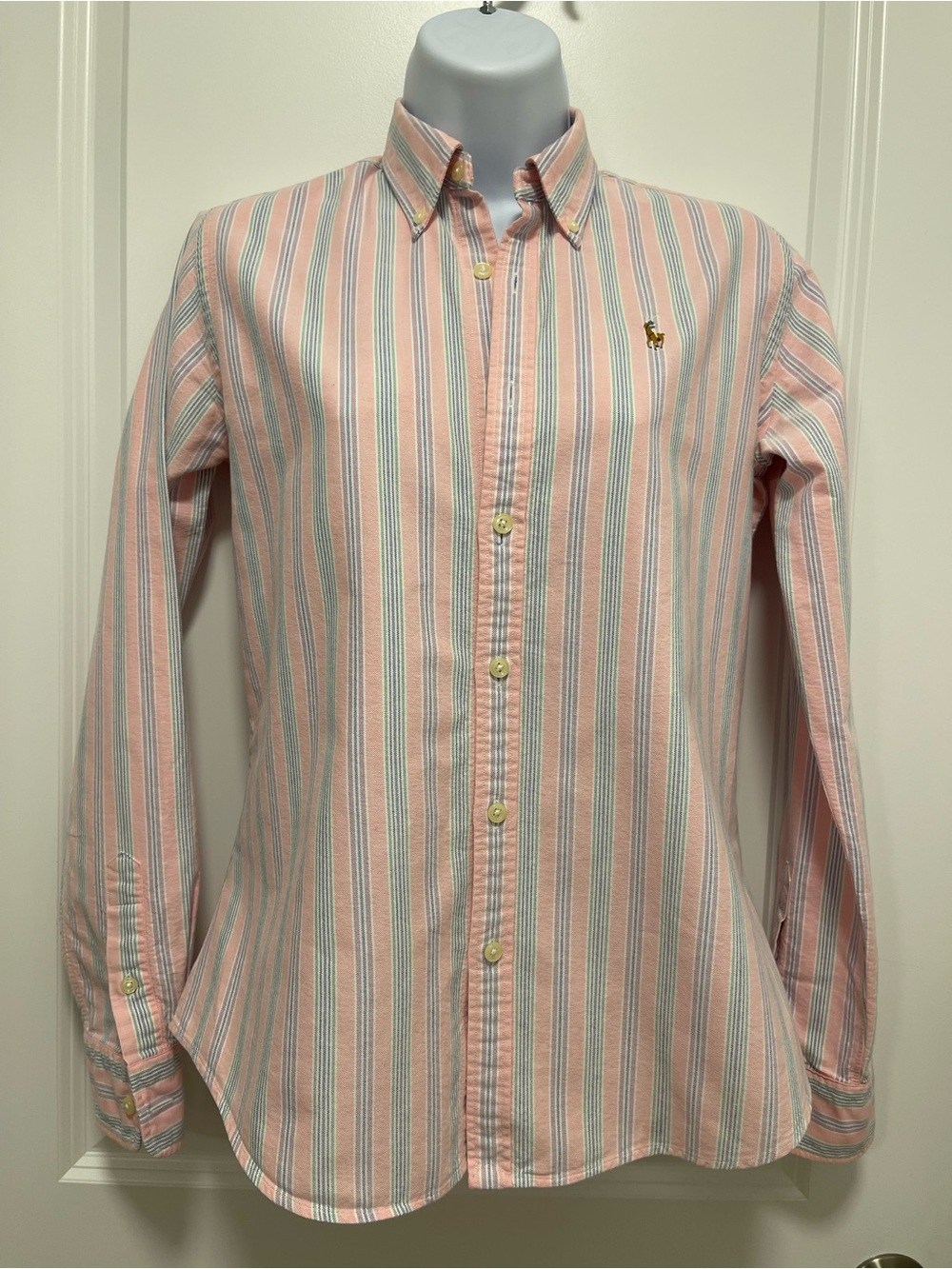 Ralph Lauren Women’s Striped Pink and Blue Button-Down Shirt